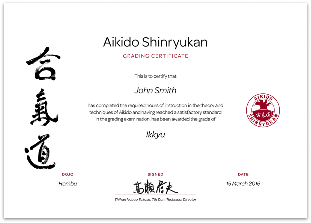 Shinryukan-Grading-Certificate-sample